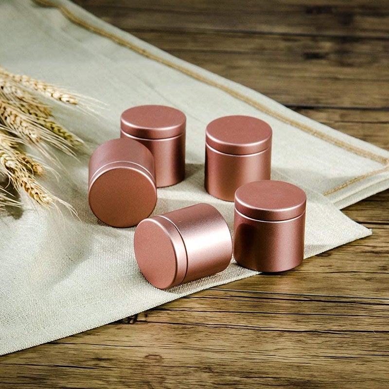 Tianhui Small Tin Can Box with Airtight Lids Canister for Coffee Tea Candy Storage Loose Leaf Tea Tin Containers Storage 5 Pcs (Gold, S) - Image 4